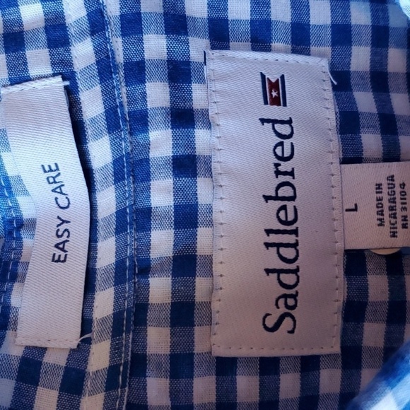 Saddlebred NWT easy care SS blue check button down shirt large classic fit - Picture 3 of 9
